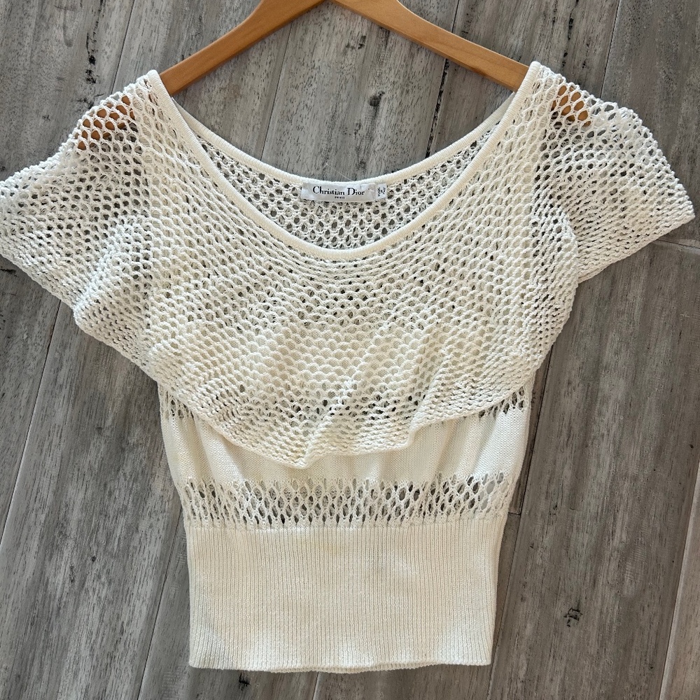 Christian Dior Crochet/Overlay White Top - 100% Authentic Made in Italy (4)